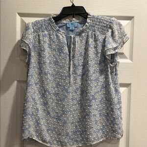CeCe Light Blue Floral Blouse